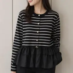 美品】COHINA 2wayフリルペプラムトップス カーディガン長袖羽織り黒 