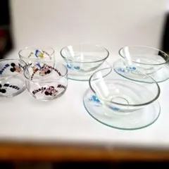 ディズニーガラス製冷茶グラス3客&ミッキーマウスガラスボウル、プレート3客セット