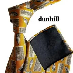 dunhill ダンヒル　イエロー 貝殻柄　四角模様　総柄ネクタイ シルク