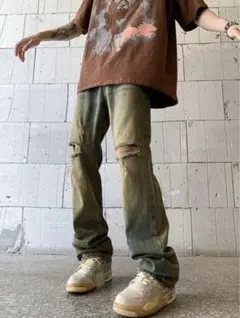 SHEIN メンズ ダメージ加工 ストレートレッグジーンズ パンツ