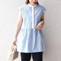 極美品✨定価１.１万❤️　青　シップス　洗える　ペプラムブロードブラウス◇