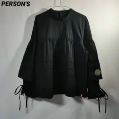 QVC パーソンズ PERSONS レイヤード袖ティアードブラウス Lサイズ 黒