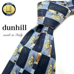 【美品】dunhill ネクタイ 小紋 時計 お洒落 イタリア ブルー