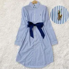 【美品】ラルフローレン　ポロシャツ　ワンピース　ストライプ　リボン　近年モデル