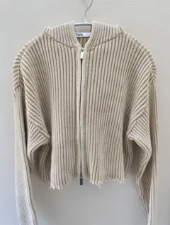 ZARA ダブルジップ リブニット クロップドパーカー　Sサイズ