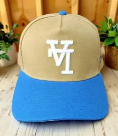 逆LA　キャップ　ベージュ×ブルー　サイズ調整可能