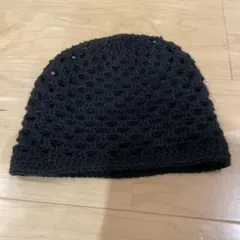 ハンドメイド　クロシェ編み ニット帽 ブラック