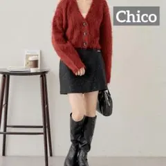 新品未使用タグ付き【Chico】ネップウール台形ミニスカート、キュロットF 黒