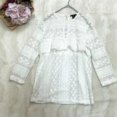 美品【H&M】レースカットソー　XSサイズ　白　長袖
