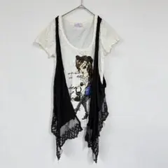 ノースリーブTシャツ【L相当】ホワイトブラック 無地 シンプル