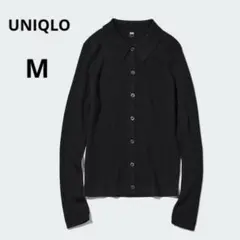 UNIQLO エクストラファインメリノリブポロカーディガン ブラック M