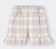 GU*キッズ*ガールズチェックショートパンツ*フリル*ベージュ×ブルー*150