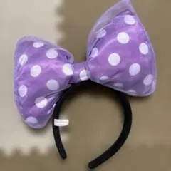 ミニーマウス 紫色水玉リボンカチューシャ デカリボン