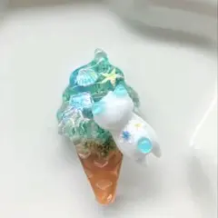 再販△】レジン ヘアゴム ペンギンちゃんと向日葵 ミントグリーン◡̈