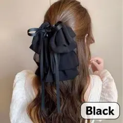 ヘアクリップ　シフォン　リボン　ふんわり　ブラック　ヘアアレンジ　フォーマル