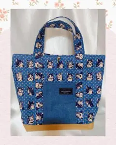 猫柄×デニムポケット トートバッグ(ハンドメイド)
