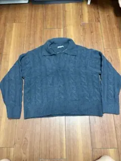 グレー ケーブル編み 長袖セーター M