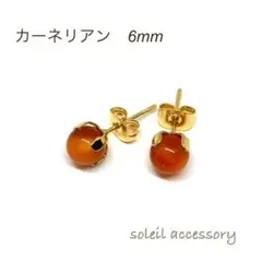 631【カーネリアン】天然石一粒ピアス＊6mm