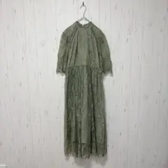 オリーブグリーン レース マキシドレス
