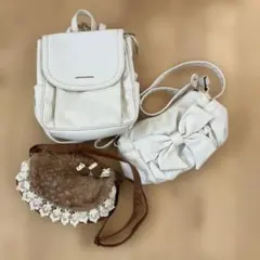 子ども用リュック白1点、子ども用ショルダーバッグ2点（白、茶）まとめ売り