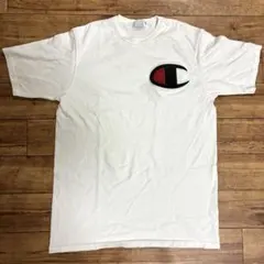 希少 チャンピオン Tシャツ 白 デカロゴ ワッペン Champion 古着
