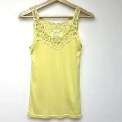 イエロー レース装飾 タンクトップ