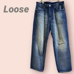 Loose ストレートデニムパンツ　ウォッシュ加　ブルー　メンズ/32