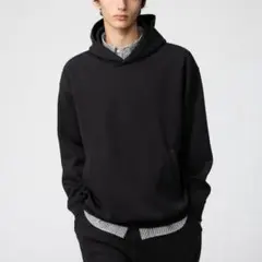 【未使用 タグ付き】UNIQLO スウェットオーバーサイズプルパーカ ブラック