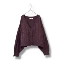 グレイル　ケーブル編みニットカーディガン　フリー　ショート丈　紫系