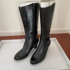 ブラックロングブーツ 中ヒール ジッパー付き