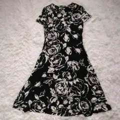 HDC03ローレンラルフローレン 花柄ワンピース 黒白 Mサイズ 春夏