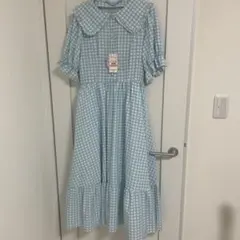 青木美沙子♡しまむらワンピース♡新品ギンガムチェックワンピース水色Мサイズのサムネイル