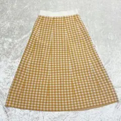 美品【ジーユー】チェックニットスカート Mサイズ オレンジ カジュアル