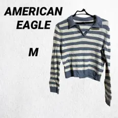 AMERICAN EAGLE クロップドセーター ブルー ストライプ 【M】