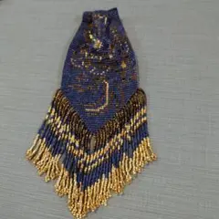 ハンドメイド ビーズ ブローチ ネイビー ゴールド