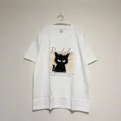 검은 고양이 프린트 티셔츠 반소매 XL 화이트 고양이 무늬 면 100% 오버사이즈