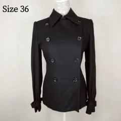 【美品 日本製】 リステア 羊毛 カシミヤ Pコート 黒 タイトシルエット 36