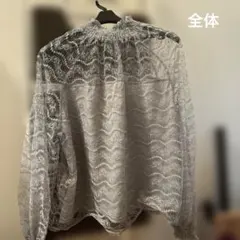 【大きいサイズ3L】総レース ハイネックブラウス ライトグレー 裏地付き