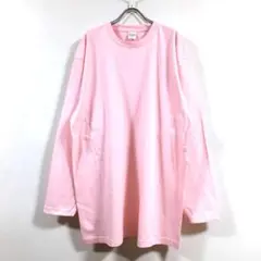 新品 リブ無し ビッグ 長袖 Tシャツ ロンT 無地 メンズ ピンク 2XL