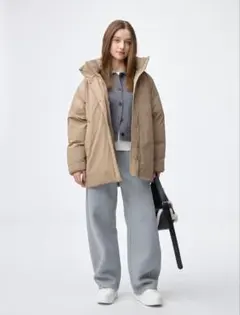【美品】GU　ウォームパデットステッチレスコート Sサイズ　ベージュ