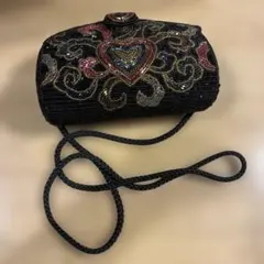 ビーズバッグ　ショルダーバック　和装　着物　昭和　レトロ　パーティー　ブラック