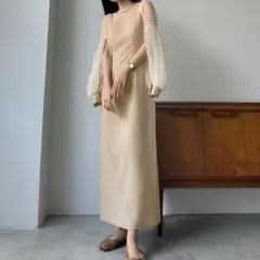 Louere チュールボリューム袖 ワンピース オケージョンドレス お呼ばれ