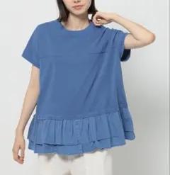 ニコアンド ティアード布帛 Tシャツ カットソー フリル フハク ブルーのサムネイル