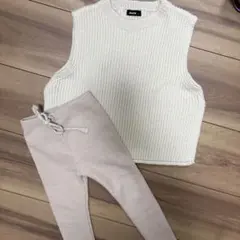 韓国ベビー冬服Aosta アイボリー ニットベスト L +marvi パンツ