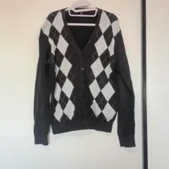 UNIQLO 綿 黒とグレーのダイヤモンド模様カーディガン Mサイズ