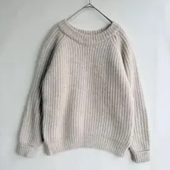 アーバンリサーチ　レディース　クルーネック　セーター　ベージュ　畦編み　肉厚
