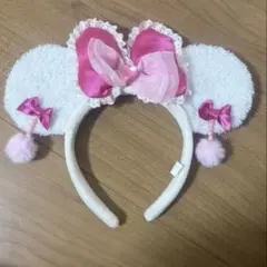 ディズニー　カチューシャ　イヤリング　白　ピンク　ミニー　リボン