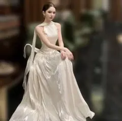 【ワンピース】イリュージョンバックリボンホルターネックAラインパーティードレス