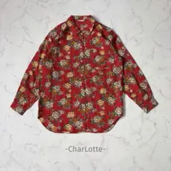 CharLotte/花柄シャツ/9/レッド/総柄/レトロ/古着/ゆったり/長袖