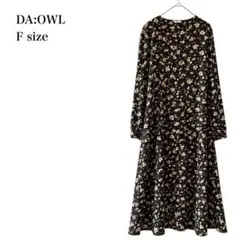 DA:OWL/ロングワンピース/小花柄/フレア/長袖/F/ブラック/きれいめ